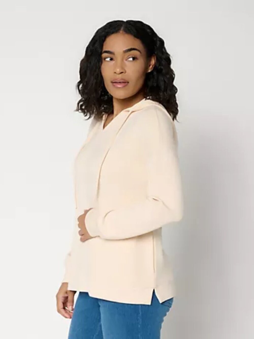 Belle by Kim Gravel ScubaLuxe Hoodie with Pockets, Sand Sz L a721519